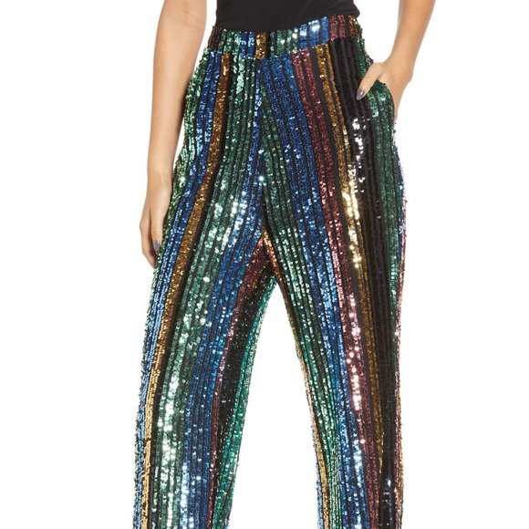 Show Me Your MuMu Pants - Leigh High Waisted Striped Sequin Pants
